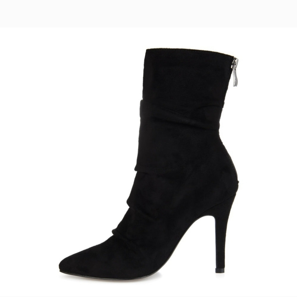 NEW Journee Collection MARKIE STILETTO HEELED BOOTIES IN FAUX BLACK SUEDE